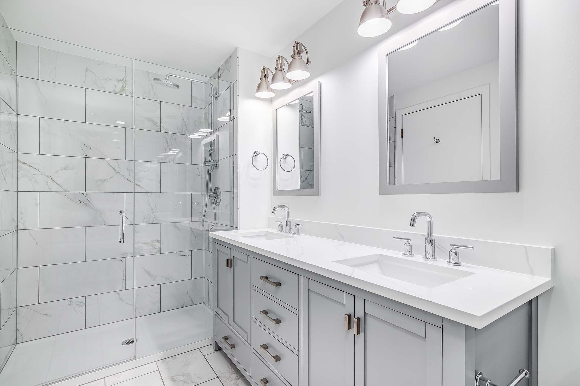 An elegant, remodeled bathroom.