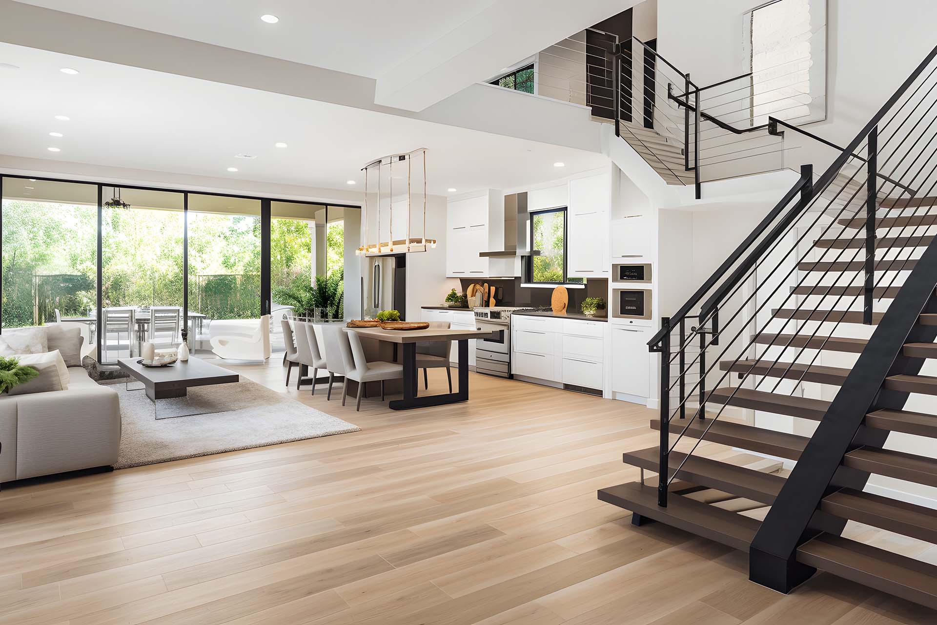 Stylish spacious kitchen and living room